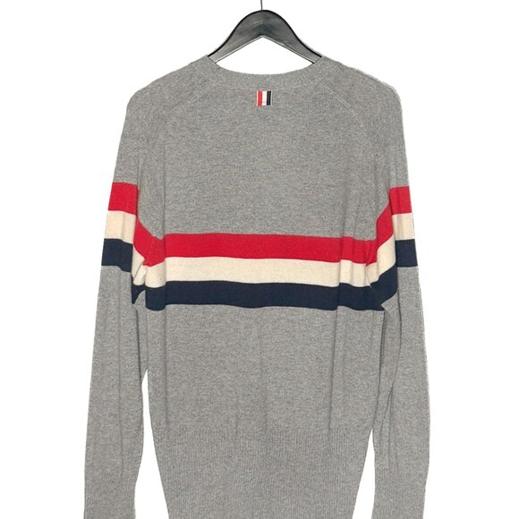 Thom Browne Grey Cashmere Tricolour Stripes Cardigan Sweater - Picture 6 of 10